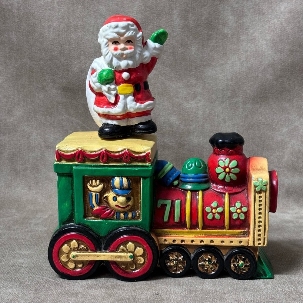 Vintage Ceramic Santa Claus On Train Musical Box - Picture 3 of 5